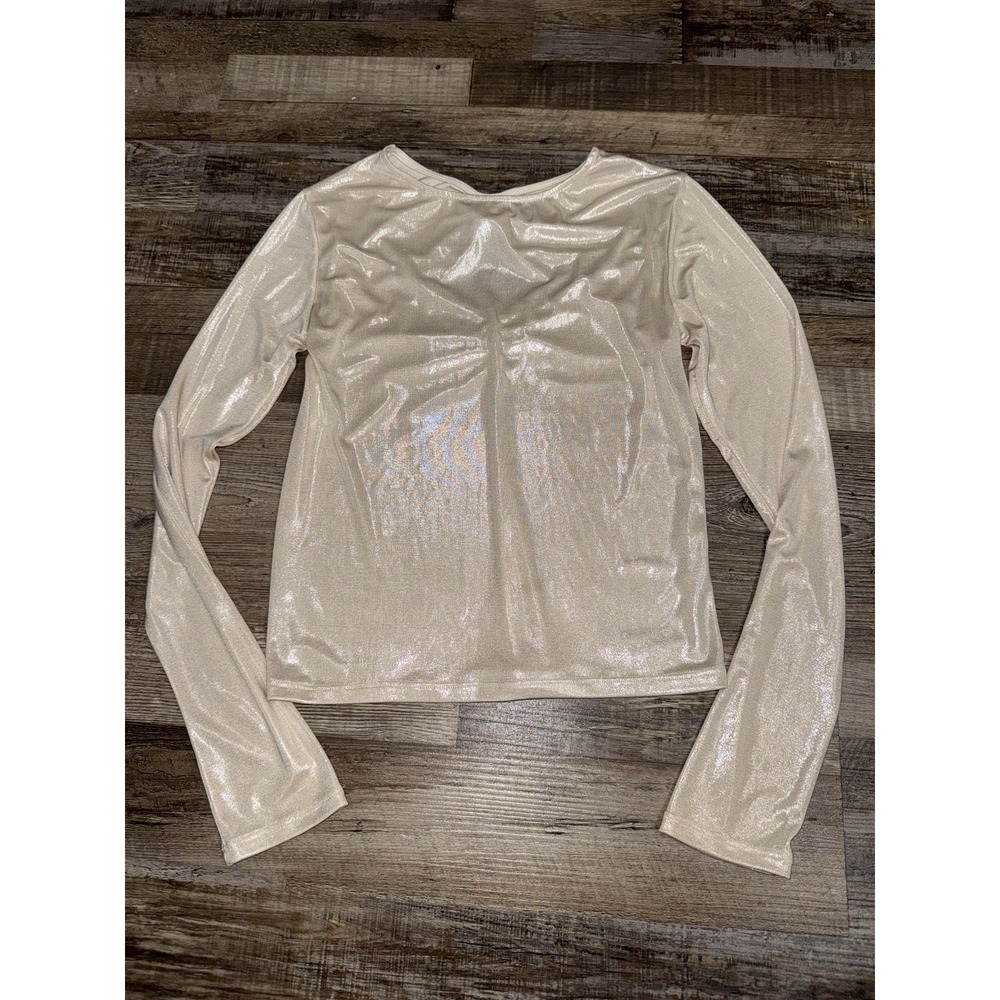Zara Girls Metallic Open Back Long Sleeve Top Size 13 14 Champagne Shimmer